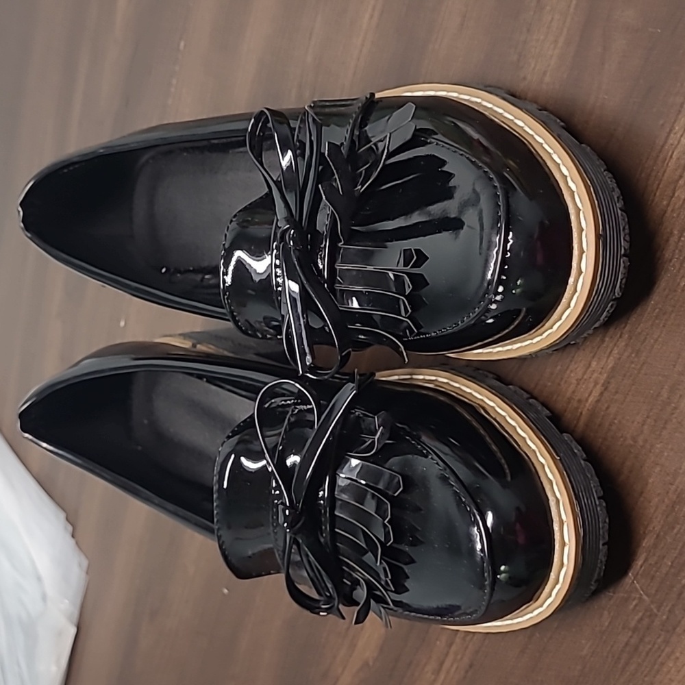 Size 38 Black Patent Platform Loafers